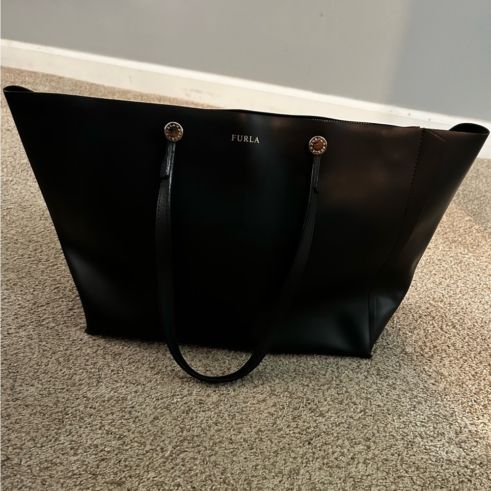Authentic FURLA Eden Black Leather Tote Bag